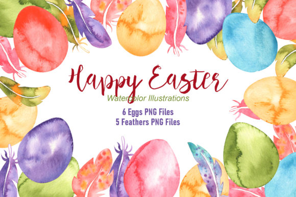 Download Watercolor Eggs and Feathers Set - Watercolor eggs Collection