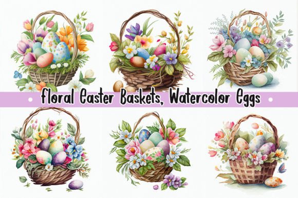 Download Floral Easter Baskets, Watercolor Eggs - Watercolor eggs Collection