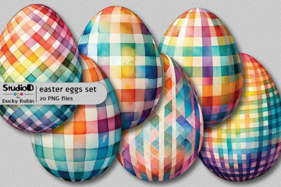 Download Watercolor Eggs Clipart Set - Gingham - Watercolor eggs Collection